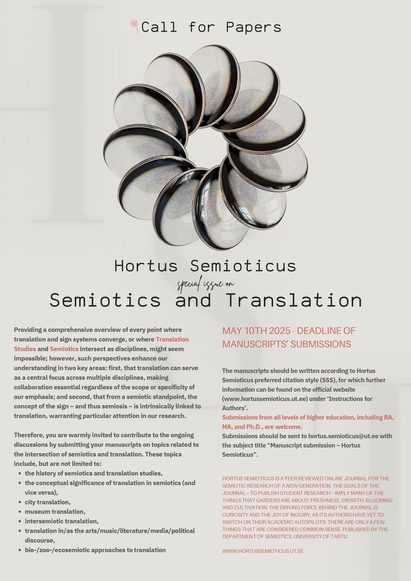 Call for Papers: Special Issue of Hortus Semioticus – Semiotics and Translation